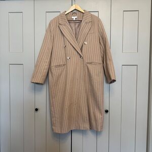 Topshop Camel Pinstripe Longline Coat | Size 12 | Chic Tailored Blazer Coat
